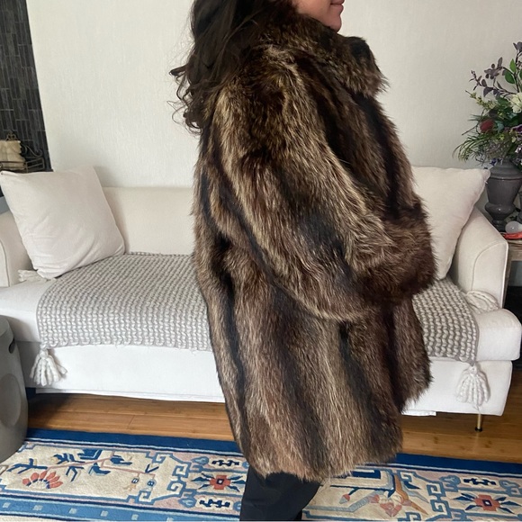 Vintage Real fur jacket coat brown & beige w/ liner petite medium large women’s - Picture 3 of 17